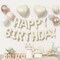 Happy Birthday Balloon Banner Cream – 16 Inch Beige Mylar Letters with Pearl White, Sand, and Metallic Champagne Gold Heart Foil Balloons – Boho Neutral Birthday Decorations for Girls, Women, Boys & Men (Beige Champagne Gold)